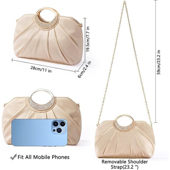 🆕Women Cream Clutch Purse Formal Soft Pleated Fabric Evening Bag Dressy Handbag - Picture 5 of 7